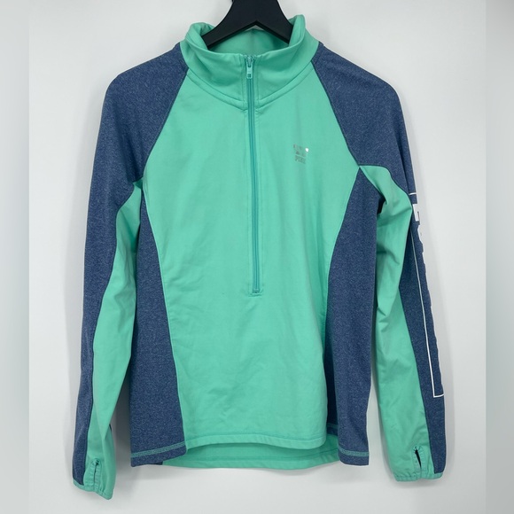 Victorias Secret PINK Pullover Womens M Green Gray 1/4 Zip Mock Neck Top - Picture 1 of 5
